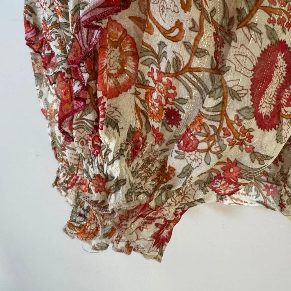 Miss June PARIS Helena boho peasant sheer floral tassel tie blouse OSFM - Picture 13 of 15